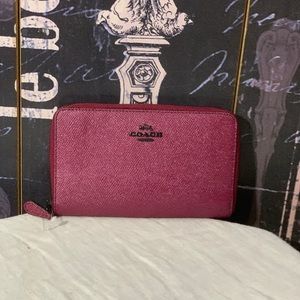 Coach Medium Zip Around Wallet in Metallic Leather